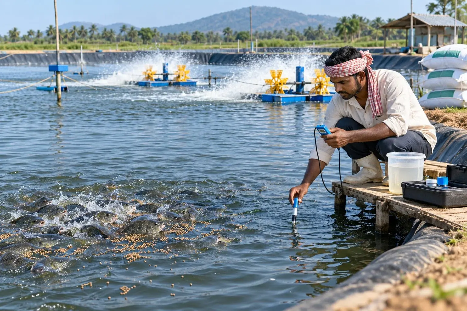 Water Dissolved Oxygen & pH Testing in Aerated Pond