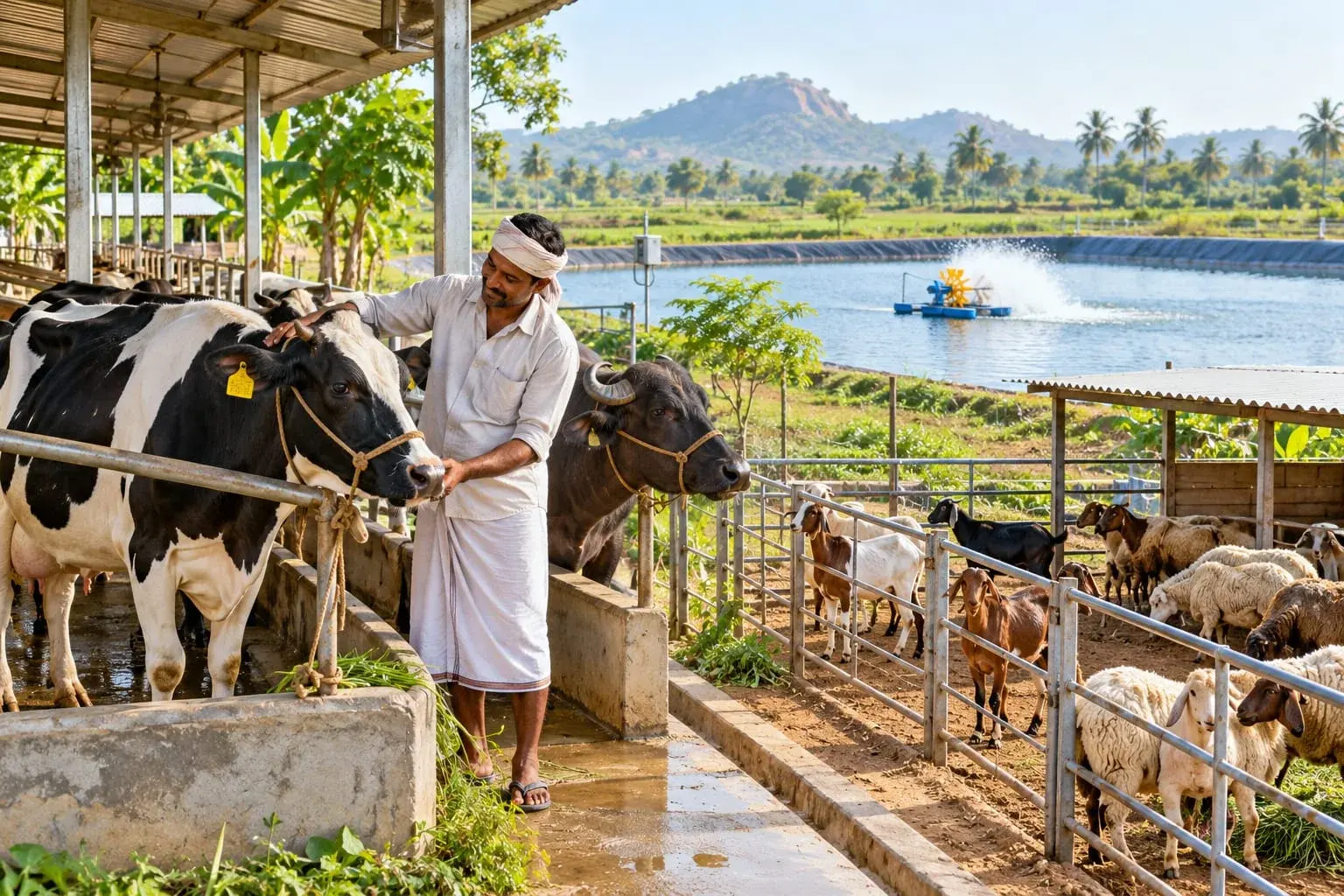Farmer caring for cattle