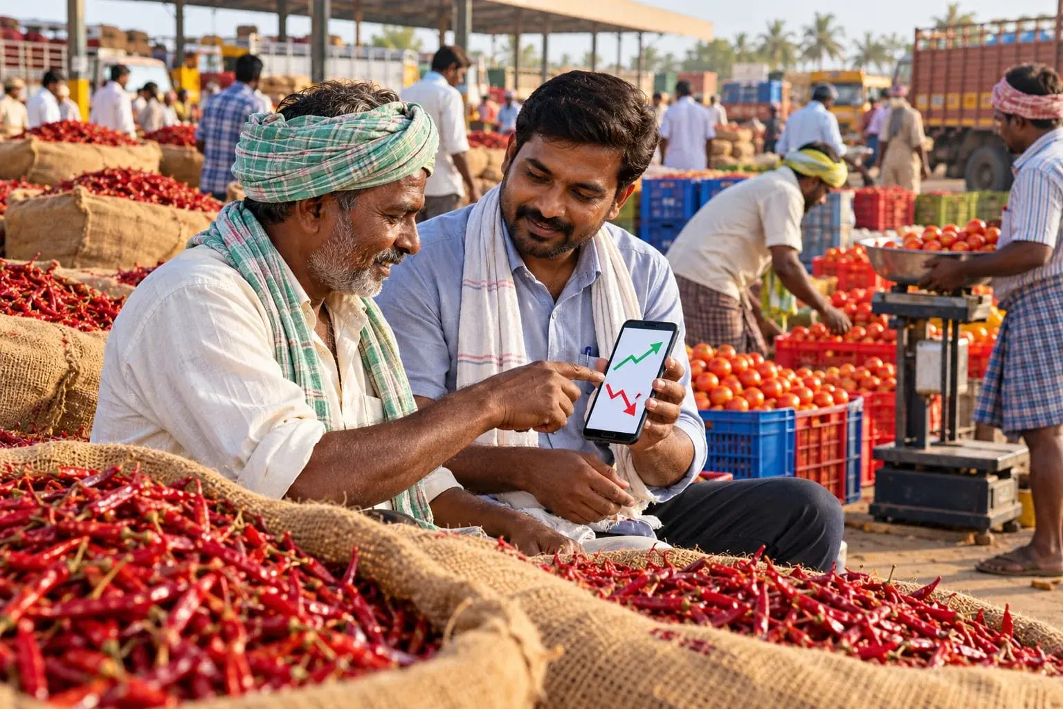 Farmers and traders at a produce market