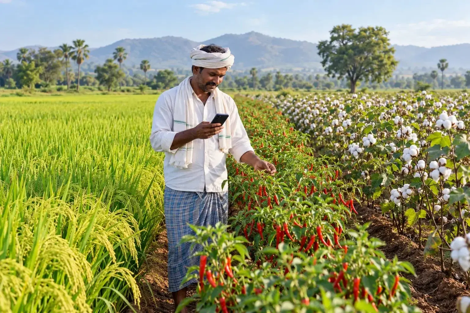 Farmer photographing an affected crop leaf