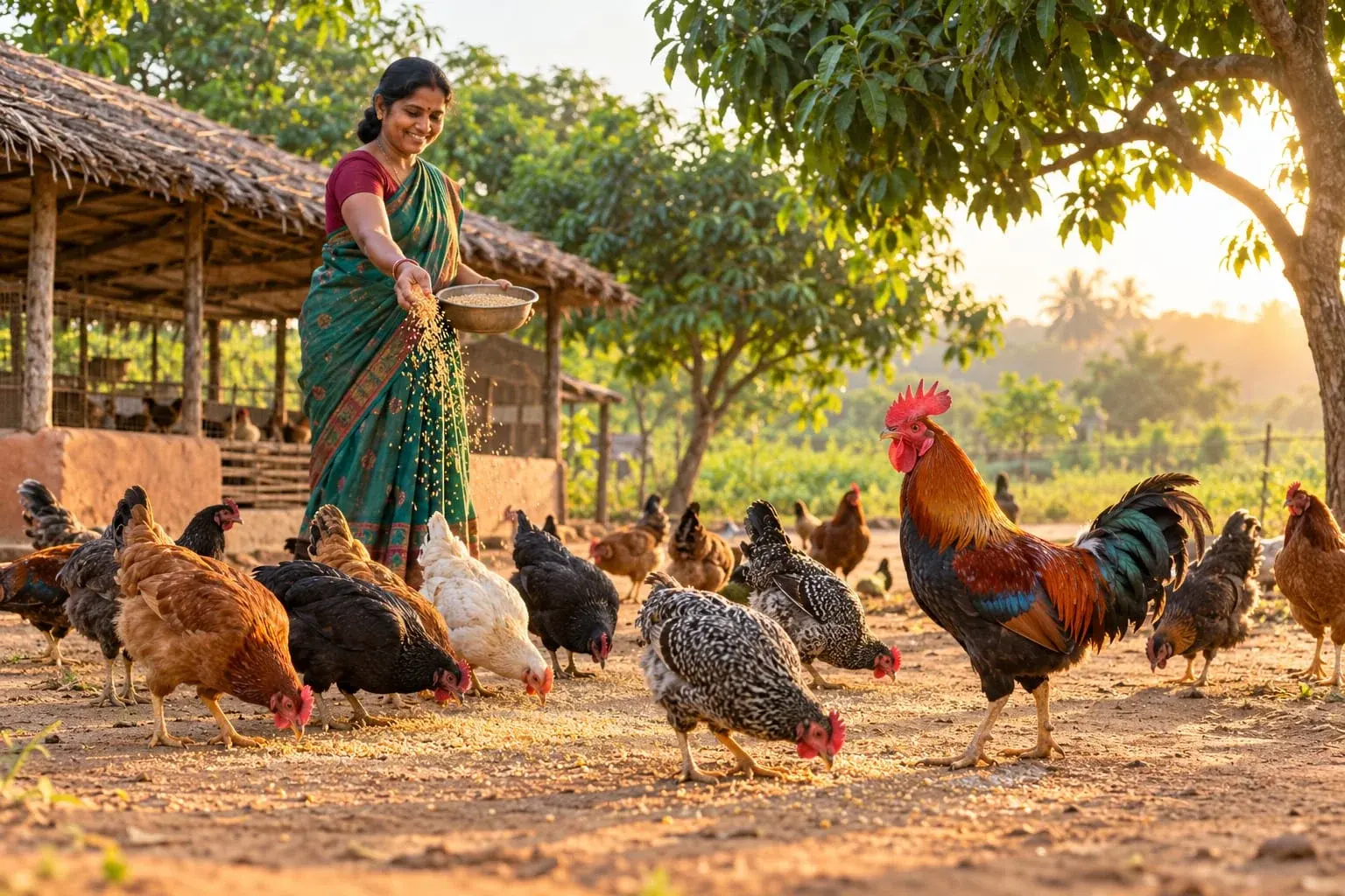 Backyard Desi Poultry Morning Feeding